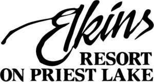 Elkins Resort on Priest Lake logo with elegant cursive and classic typeface.